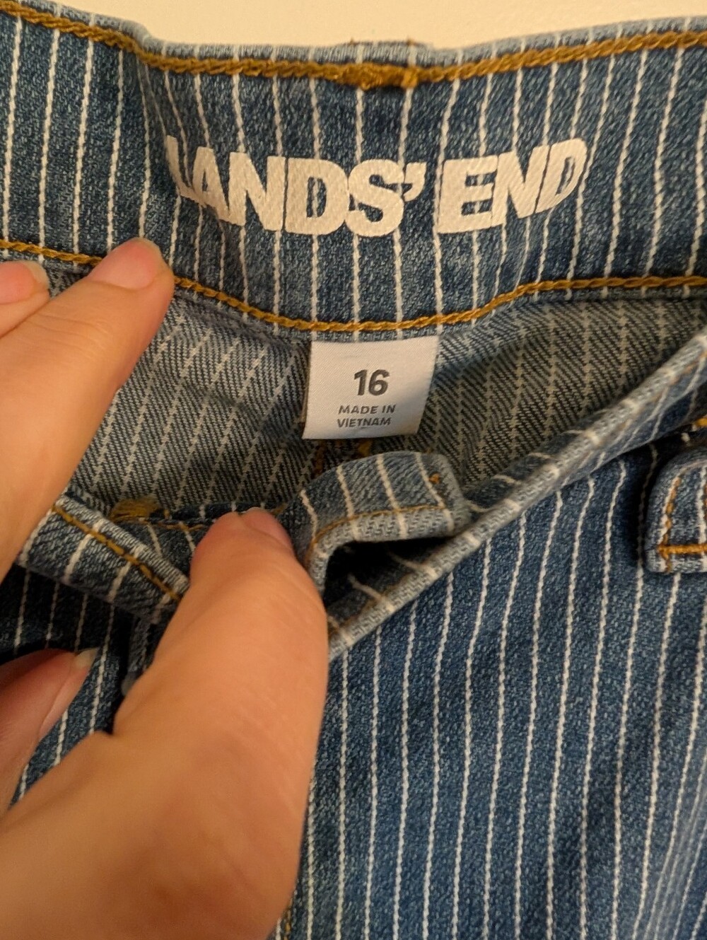 Land's End Women's Recover Denim High Rise Striped Wide Leg Crop Jeans - Picture 4 of 7